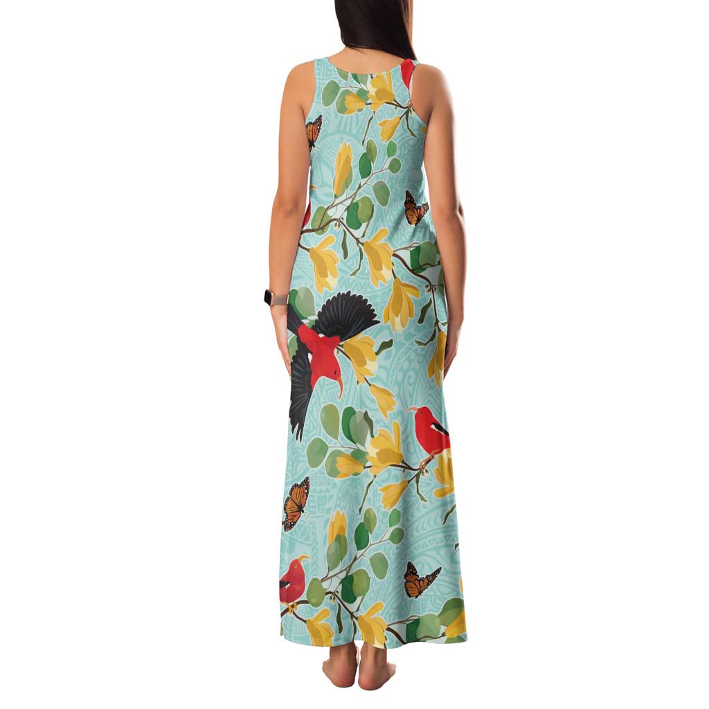 Aloha Hawaii Family Matching Tank Maxi Dress and Hawaiian Shirt I'iwi on Mamane Pastel Turquoise