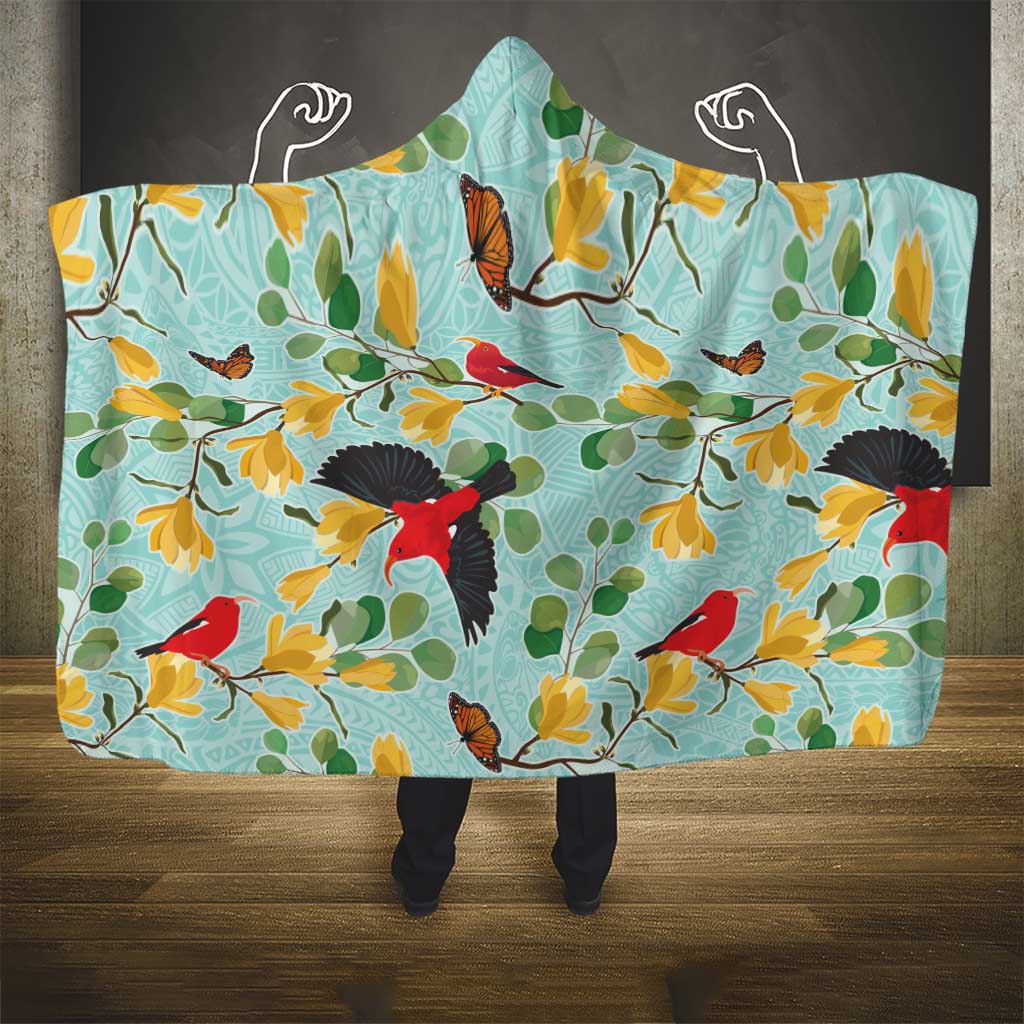 Aloha Hawaii Hooded Blanket I'iwi on Mamane Pastel Turquoise