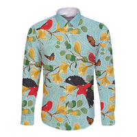 Aloha Hawaii Long Sleeve Button Shirt I'iwi on Mamane Pastel Turquoise LT7 Unisex Turquoise - Polynesian Pride