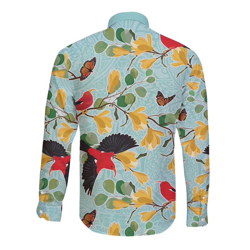 Aloha Hawaii Long Sleeve Button Shirt I'iwi on Mamane Pastel Turquoise LT7 - Polynesian Pride