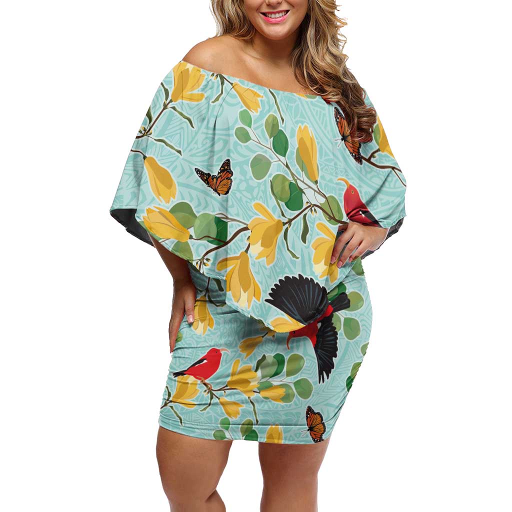 Aloha Hawaii Off Shoulder Short Dress I'iwi on Mamane Pastel Turquoise