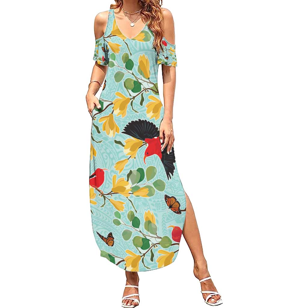 Aloha Hawaii Summer Maxi Dress I'iwi on Mamane Pastel Turquoise
