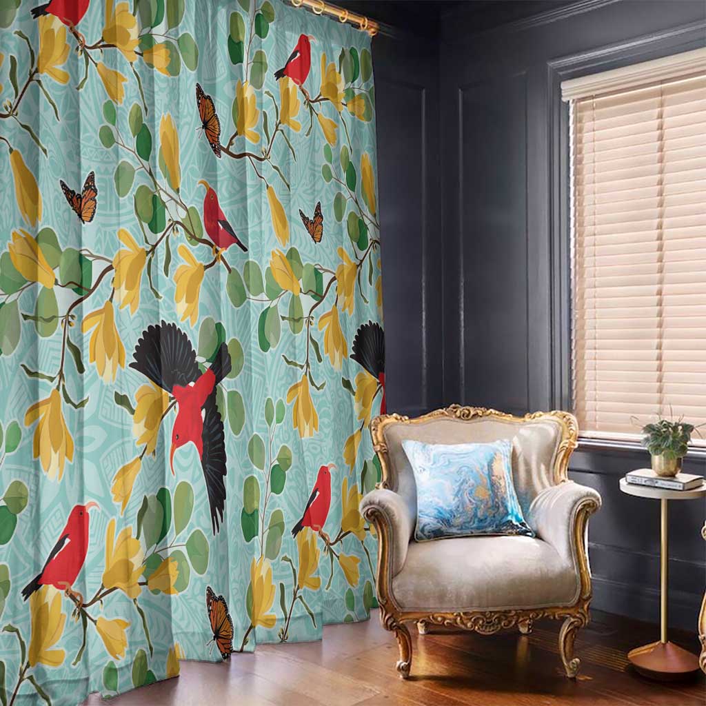 Aloha Hawaii Window Curtain I'iwi on Mamane Pastel Turquoise