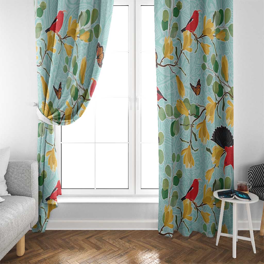 Aloha Hawaii Window Curtain I'iwi on Mamane Pastel Turquoise
