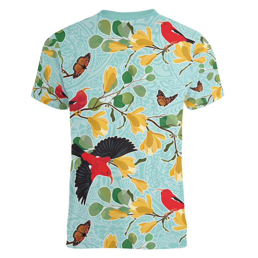 Aloha Hawaii Women V-Neck T-Shirt I'iwi on Mamane Pastel Turquoise