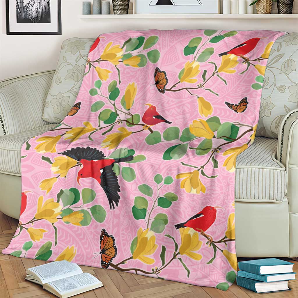 Aloha Hawaii Blanket I'iwi on Mamane Pastel Pink