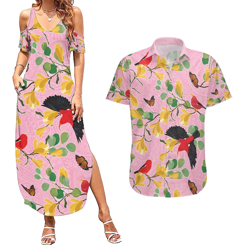 Aloha Hawaii Couples Matching Summer Maxi Dress and Hawaiian Shirt I'iwi on Mamane Pastel Pink