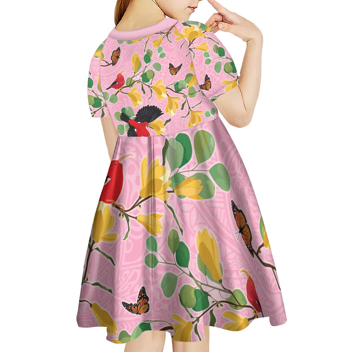 Aloha Hawaii Kid Short Sleeve Dress I'iwi on Mamane Pastel Pink