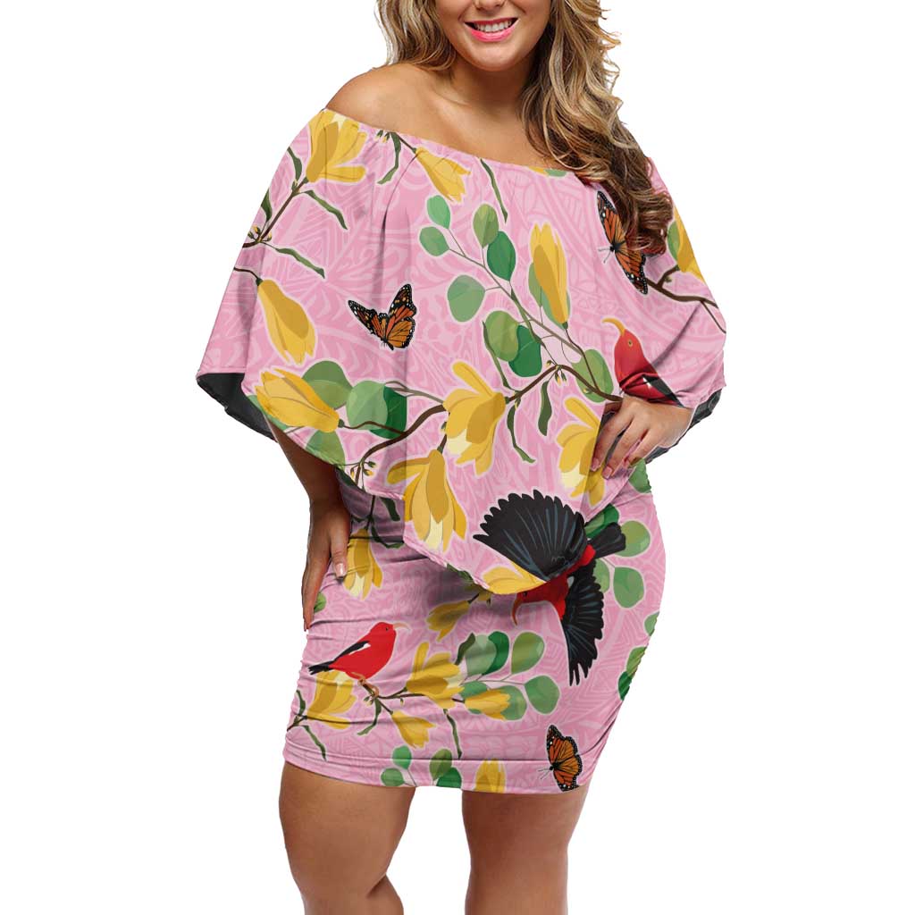 Aloha Hawaii Off Shoulder Short Dress I'iwi on Mamane Pastel Pink