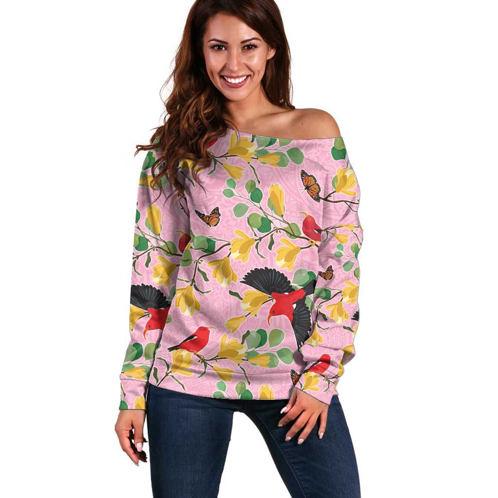 Aloha Hawaii Off Shoulder Sweater I'iwi on Mamane Pastel Pink