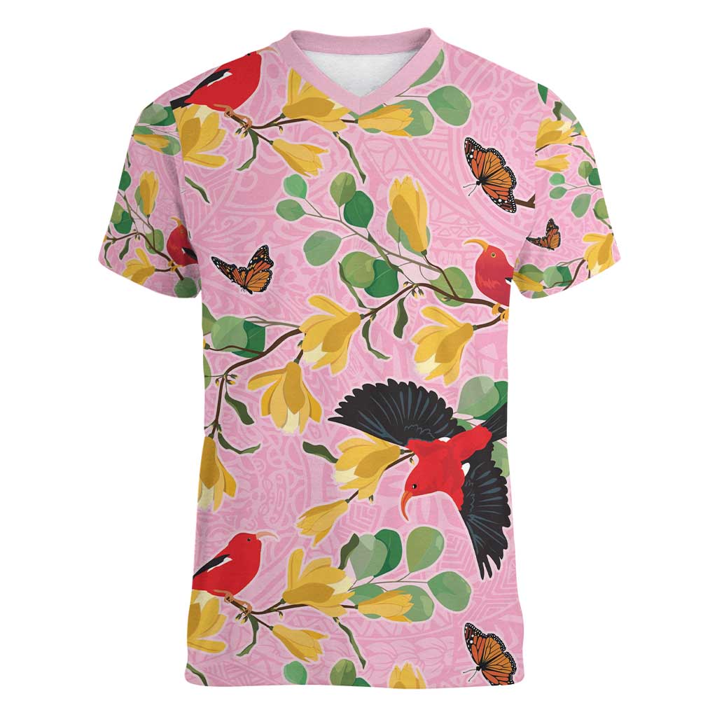 Aloha Hawaii Women V-Neck T-Shirt I'iwi on Mamane Pastel Pink