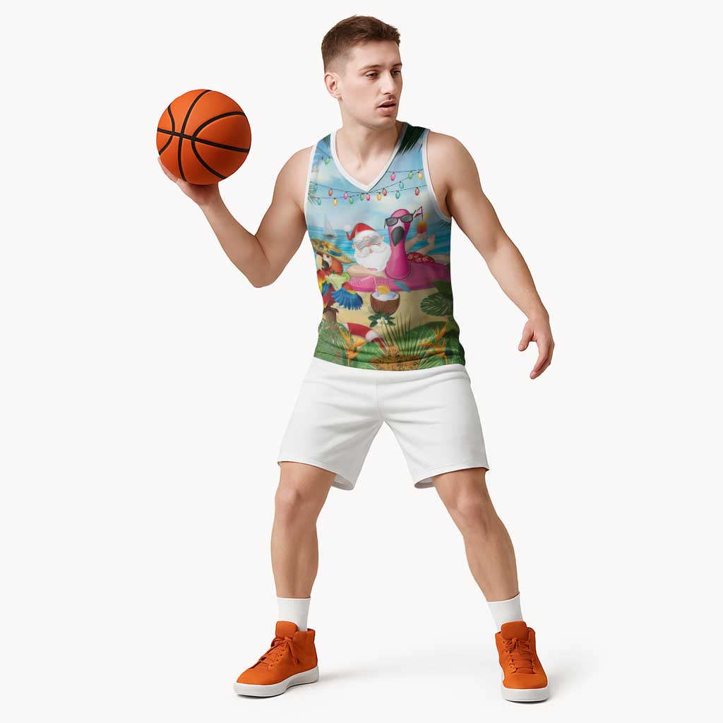 Have Yourself A Beachy Little Christmas Basketball Jersey with Santa Chilling - Polynesian Pride