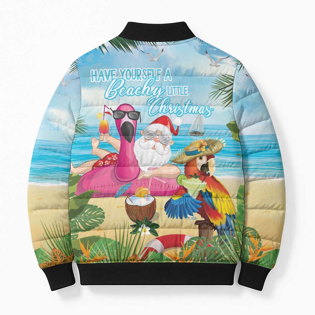 Have Yourself A Beachy Little Christmas Bomber Puffer Jacket with Santa Chilling - Polynesian Pride