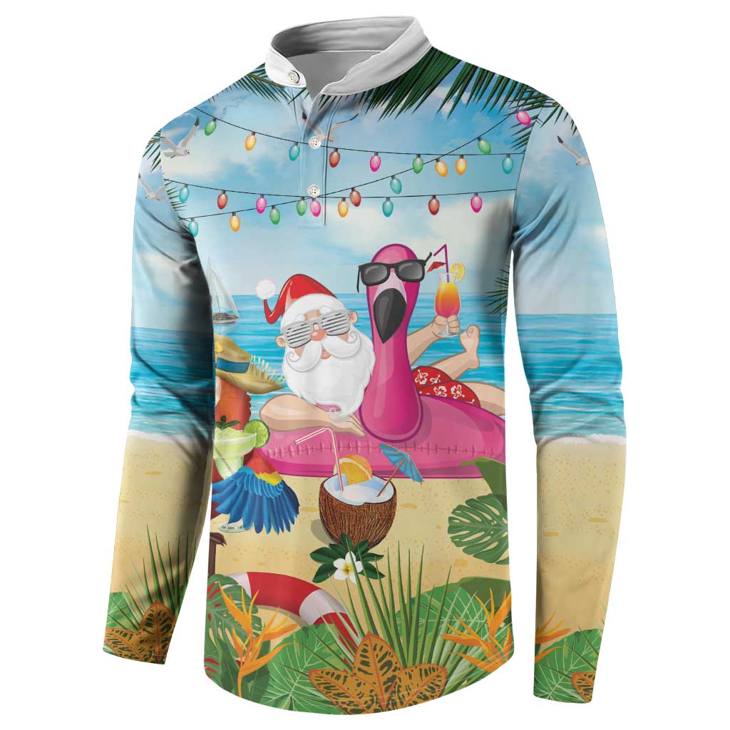 Have Yourself A Beachy Little Christmas Button Sweatshirt with Santa Chilling - Polynesian Pride