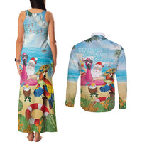 Have Yourself A Beachy Little Christmas Couples Matching Tank Maxi Dress and Long Sleeve Button Shirt with Santa Chilling LT7 - Polynesian Pride