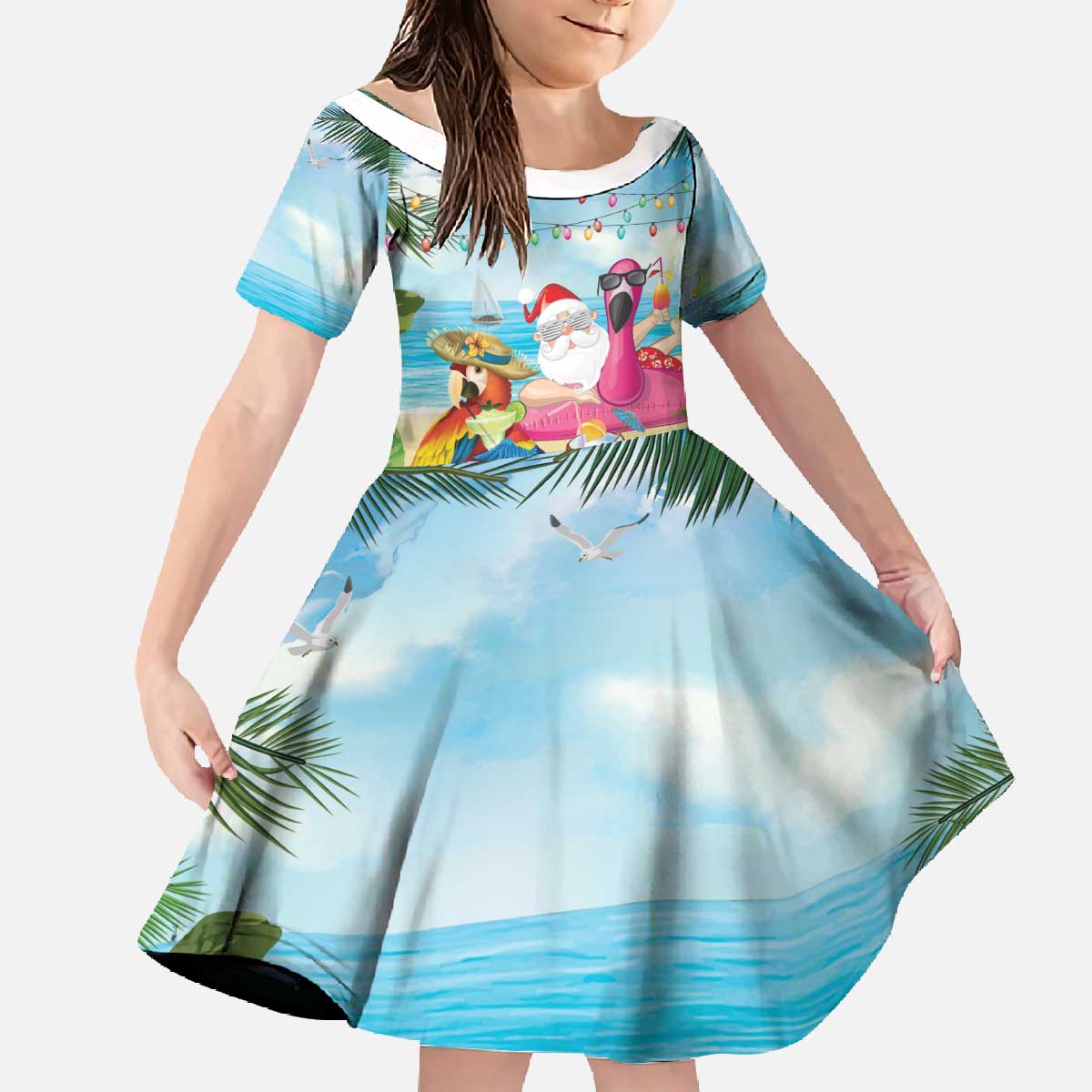 Have Yourself A Beachy Little Christmas Family Matching Off The Shoulder Long Sleeve Dress and Hawaiian Shirt with Santa Chilling - Polynesian Pride
