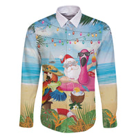 Have Yourself A Beachy Little Christmas Family Matching Off The Shoulder Long Sleeve Dress and Hawaiian Shirt with Santa Chilling - Polynesian Pride