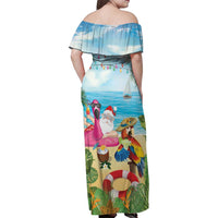 Have Yourself A Beachy Little Christmas Family Matching Off Shoulder Maxi Dress and Hawaiian Shirt with Santa Chilling - Polynesian Pride