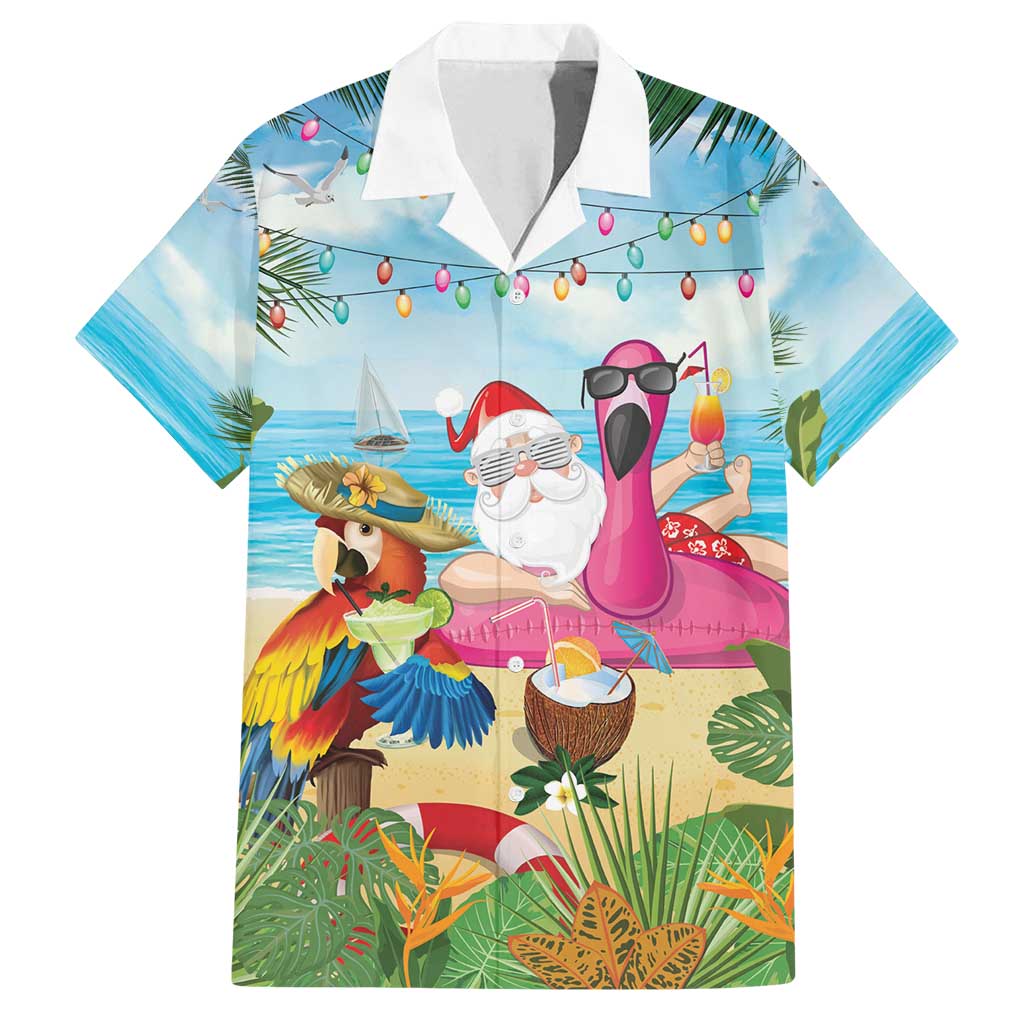 Have Yourself A Beachy Little Christmas Family Matching Off Shoulder Short Dress and Hawaiian Shirt with Santa Chilling - Polynesian Pride