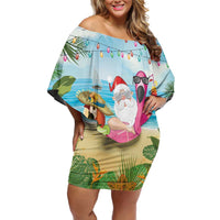 Have Yourself A Beachy Little Christmas Family Matching Off Shoulder Short Dress and Hawaiian Shirt with Santa Chilling - Polynesian Pride