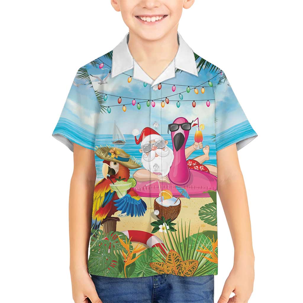 Have Yourself A Beachy Little Christmas Family Matching Off Shoulder Short Dress and Hawaiian Shirt with Santa Chilling - Polynesian Pride