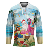 Have Yourself A Beachy Little Christmas Hockey Jersey with Santa Chilling - Polynesian Pride