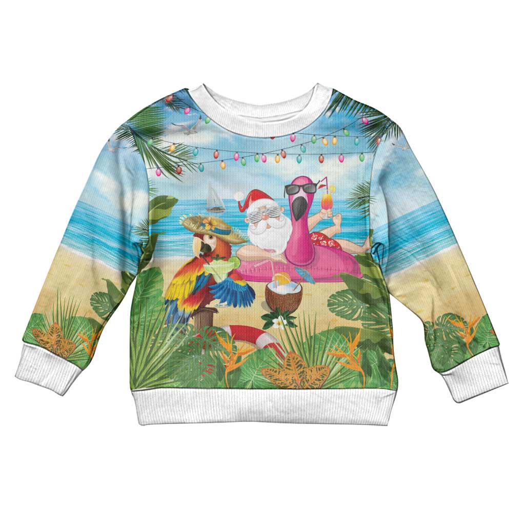 Have Yourself A Beachy Little Christmas Kid Ugly Christmas Sweater with Santa Chilling - Polynesian Pride
