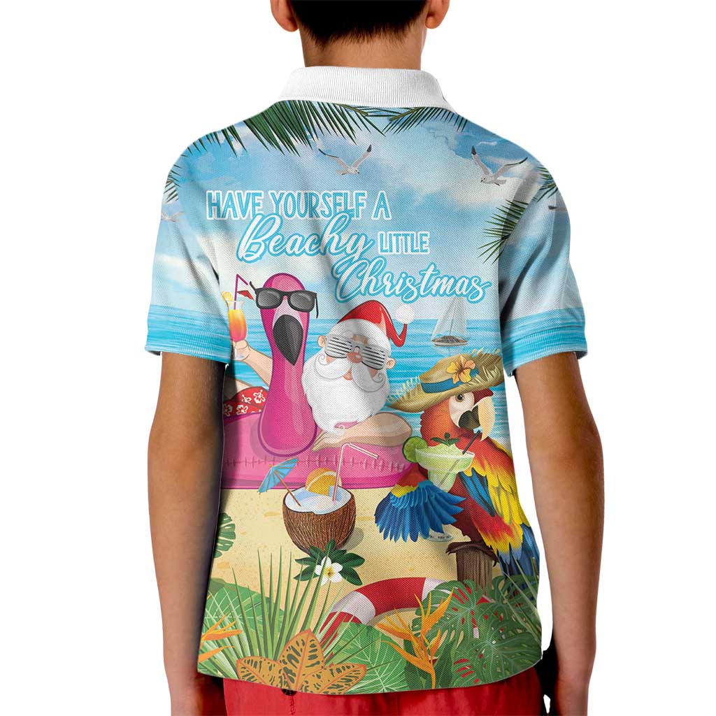 Have Yourself A Beachy Little Christmas Kid Polo Shirt with Santa Chilling - Polynesian Pride