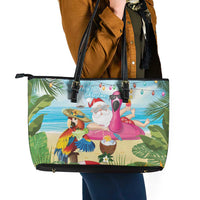 Have Yourself A Beachy Little Christmas Leather Tote Bag with Santa Chilling - Polynesian Pride