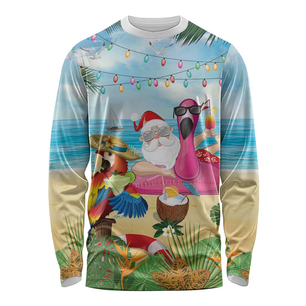 Have Yourself A Beachy Little Christmas Long Sleeve Shirt with Santa Chilling - Polynesian Pride