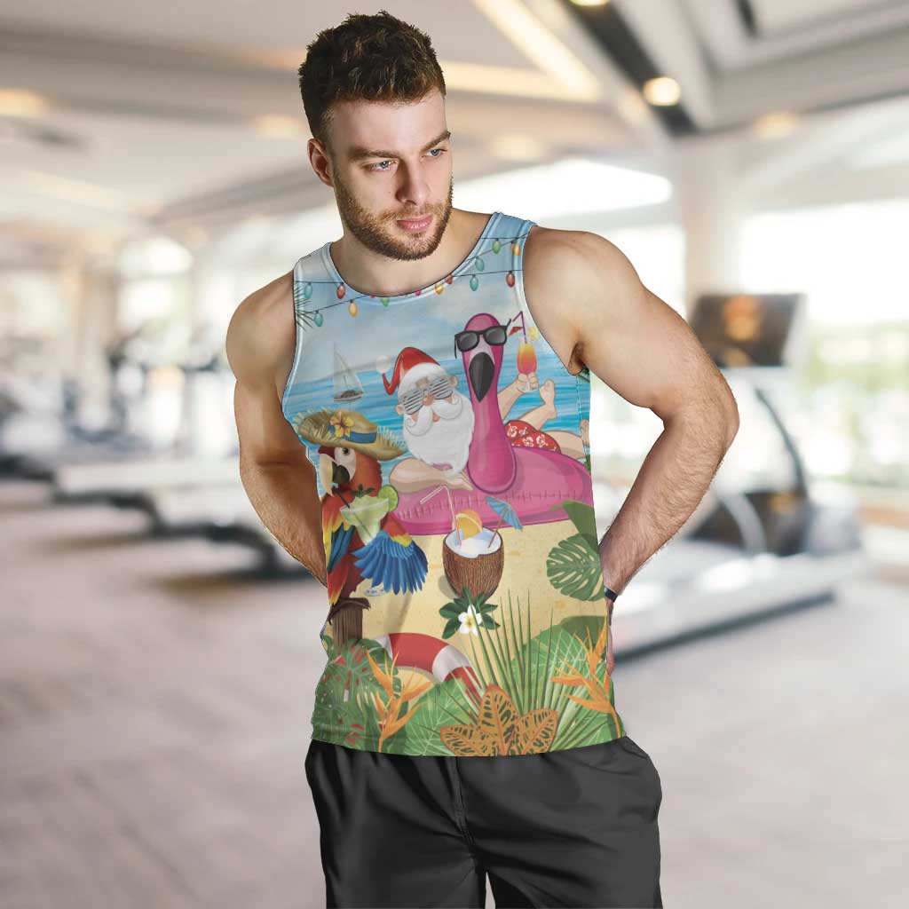 Have Yourself A Beachy Little Christmas Men Tank Top with Santa Chilling - Polynesian Pride