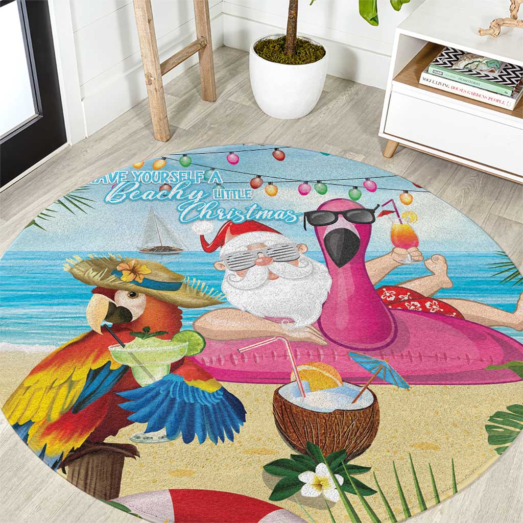 Have Yourself A Beachy Little Christmas Round Carpet with Santa Chilling - Polynesian Pride