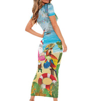 Have Yourself A Beachy Little Christmas Short Sleeve Bodycon Dress with Santa Chilling - Polynesian Pride