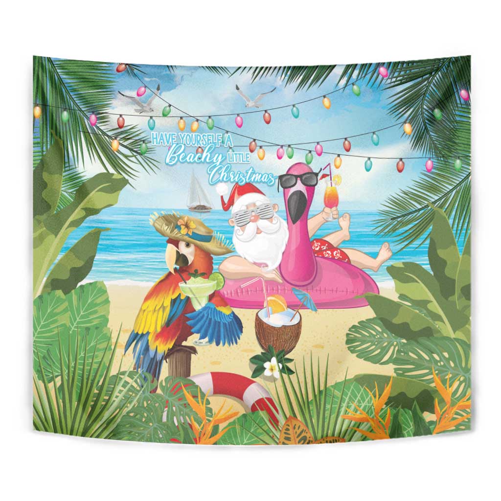 Have Yourself A Beachy Little Christmas Tapestry with Santa Chilling - Polynesian Pride