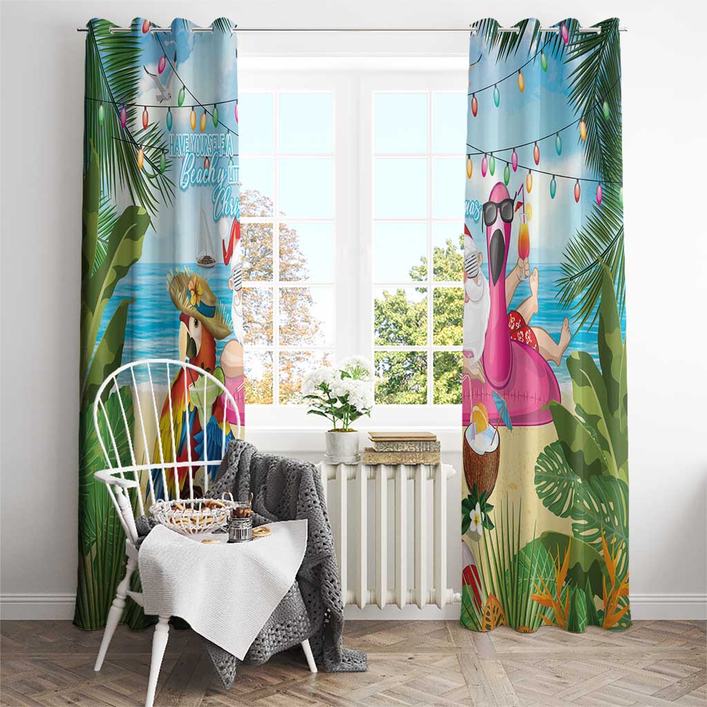 Have Yourself A Beachy Little Christmas Window Curtain with Santa Chilling - Polynesian Pride
