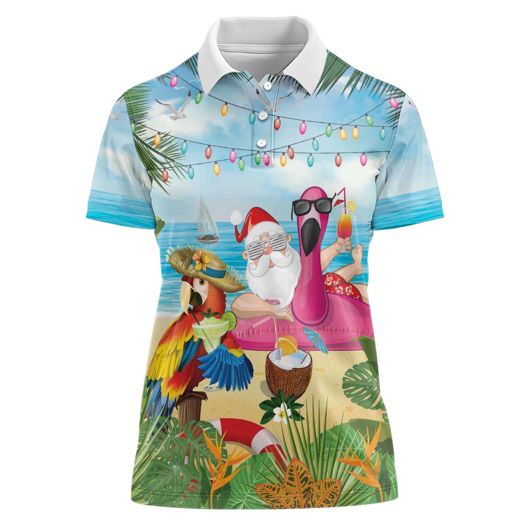 Have Yourself A Beachy Little Christmas Women Polo Shirt with Santa Chilling - Polynesian Pride