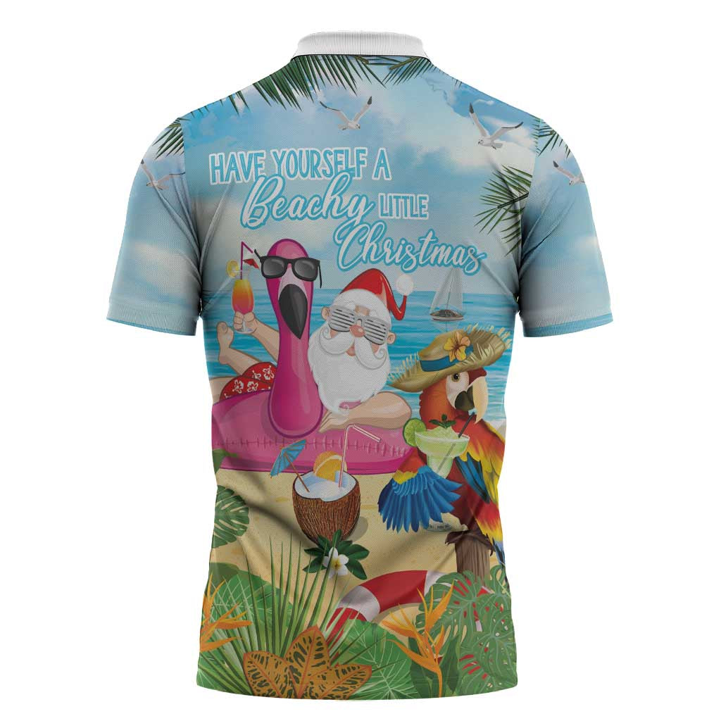 Have Yourself A Beachy Little Christmas Zipper Polo Shirt with Santa Chilling - Polynesian Pride