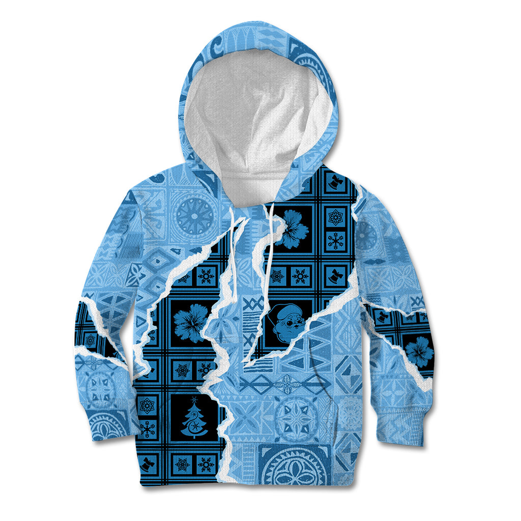 Bula Fiji Tapa Mix Christmas Kid Hoodie Vintage Style LT7 Turquoise - Polynesian Pride