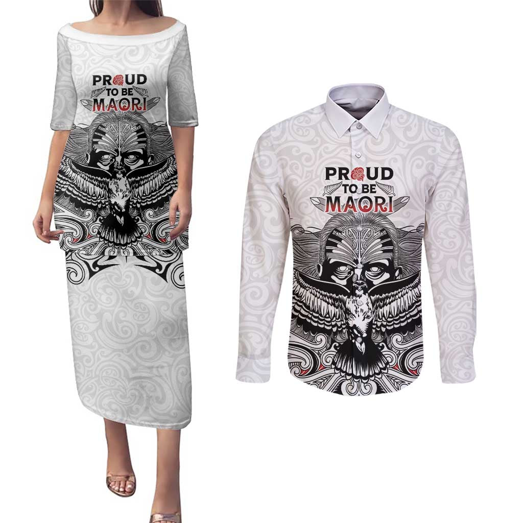Aotearoa Personalized Couples Matching Puletasi and Long Sleeve Button Shirt Proud To Be Maori