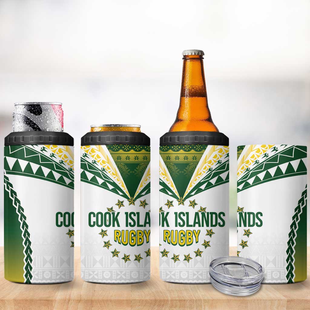 Cook Islands Rugby 4 in 1 Can Cooler Tumbler Kuki's Aitu Champions - Polynesian Pride