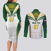 Cook Islands Rugby Custom Couples Matching Long Sleeve Bodycon Dress and Long Sleeve Button Shirt Kuki's Aitu Champions - Polynesian Pride