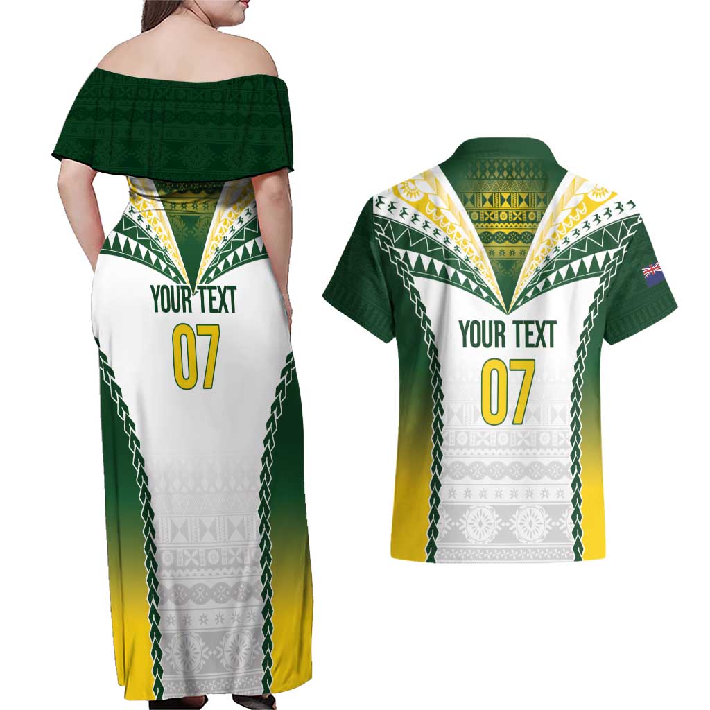 Cook Islands Rugby Custom Couples Matching Off Shoulder Maxi Dress and Hawaiian Shirt Kuki's Aitu Champions - Polynesian Pride