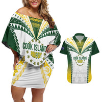 Cook Islands Rugby Custom Couples Matching Off Shoulder Short Dress and Hawaiian Shirt Kuki's Aitu Champions - Polynesian Pride