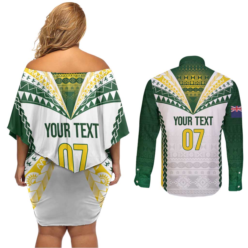 Cook Islands Rugby Custom Couples Matching Off Shoulder Short Dress and Long Sleeve Button Shirt Kuki's Aitu Champions - Polynesian Pride