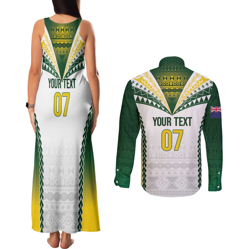 Cook Islands Rugby Custom Couples Matching Tank Maxi Dress and Long Sleeve Button Shirt Kuki's Aitu Champions - Polynesian Pride