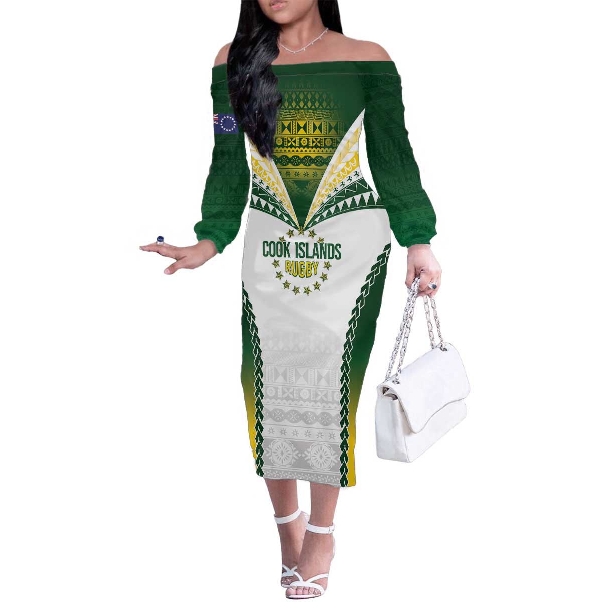 Cook Islands Rugby Custom Family Matching Off The Shoulder Long Sleeve Dress and Hawaiian Shirt Kuki's Aitu Champions - Polynesian Pride