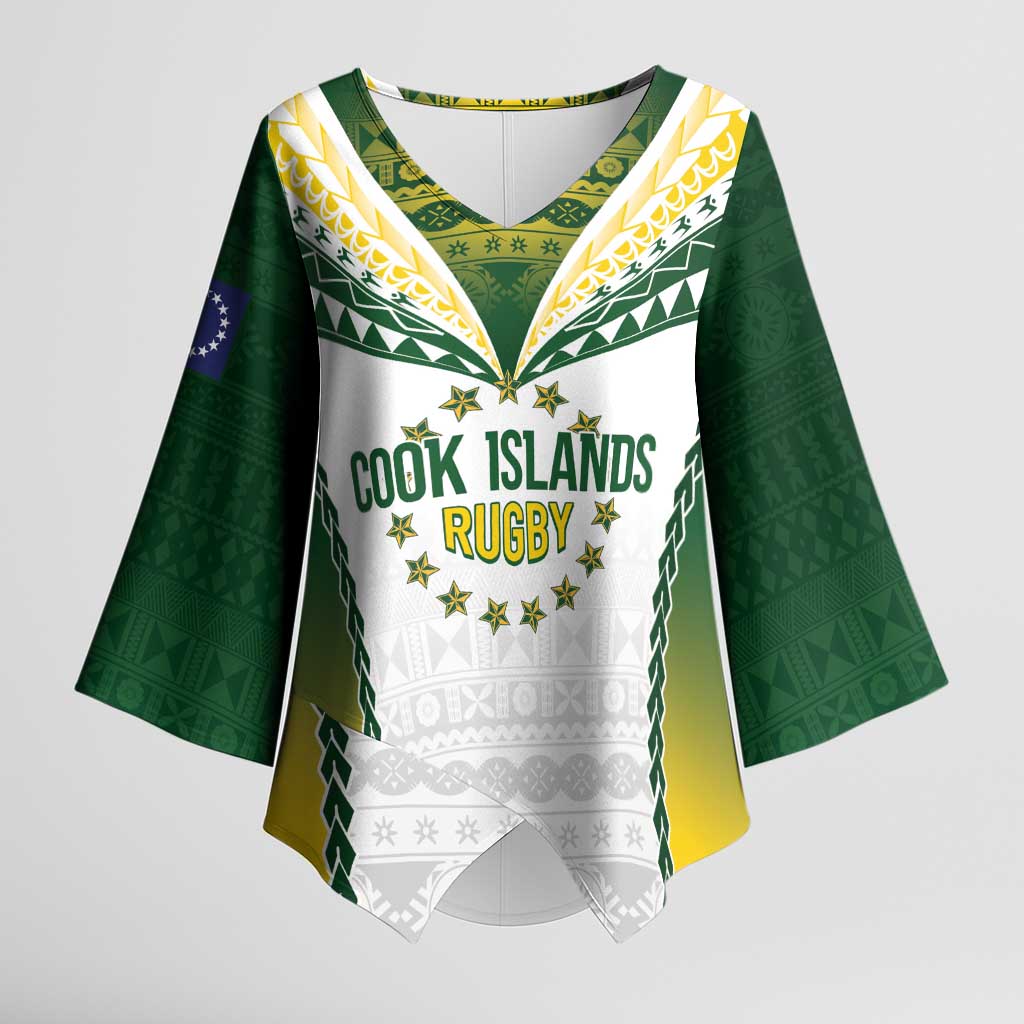 Cook Islands Rugby Custom Kimono Sleeve Blouse Kuki's Aitu Champions - Polynesian Pride