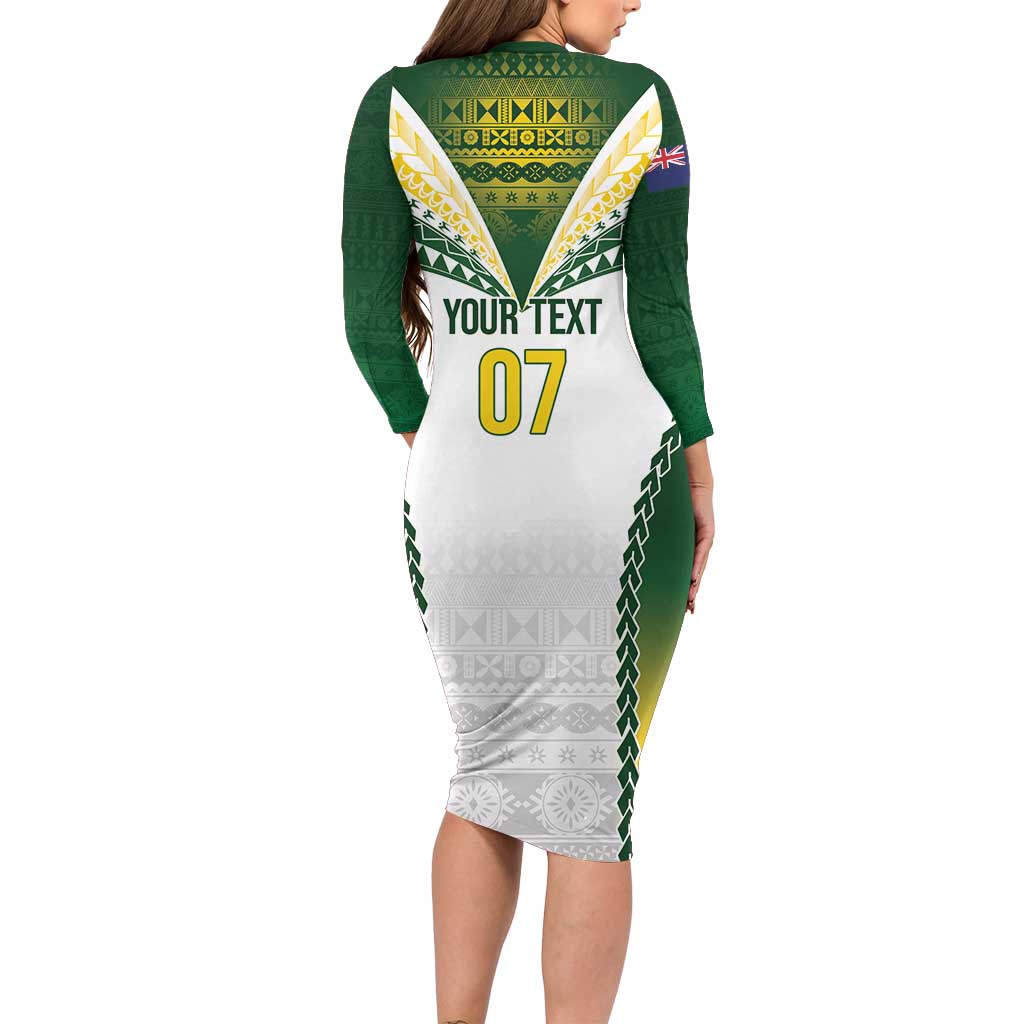 Cook Islands Rugby Custom Long Sleeve Bodycon Dress Kuki's Aitu Champions - Polynesian Pride