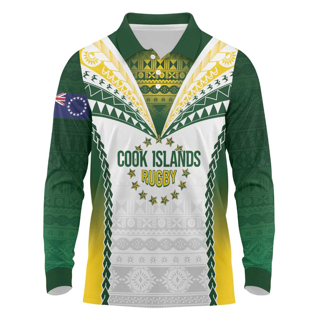 Cook Islands Rugby Custom Long Sleeve Polo Shirt Kuki's Aitu Champions - Polynesian Pride