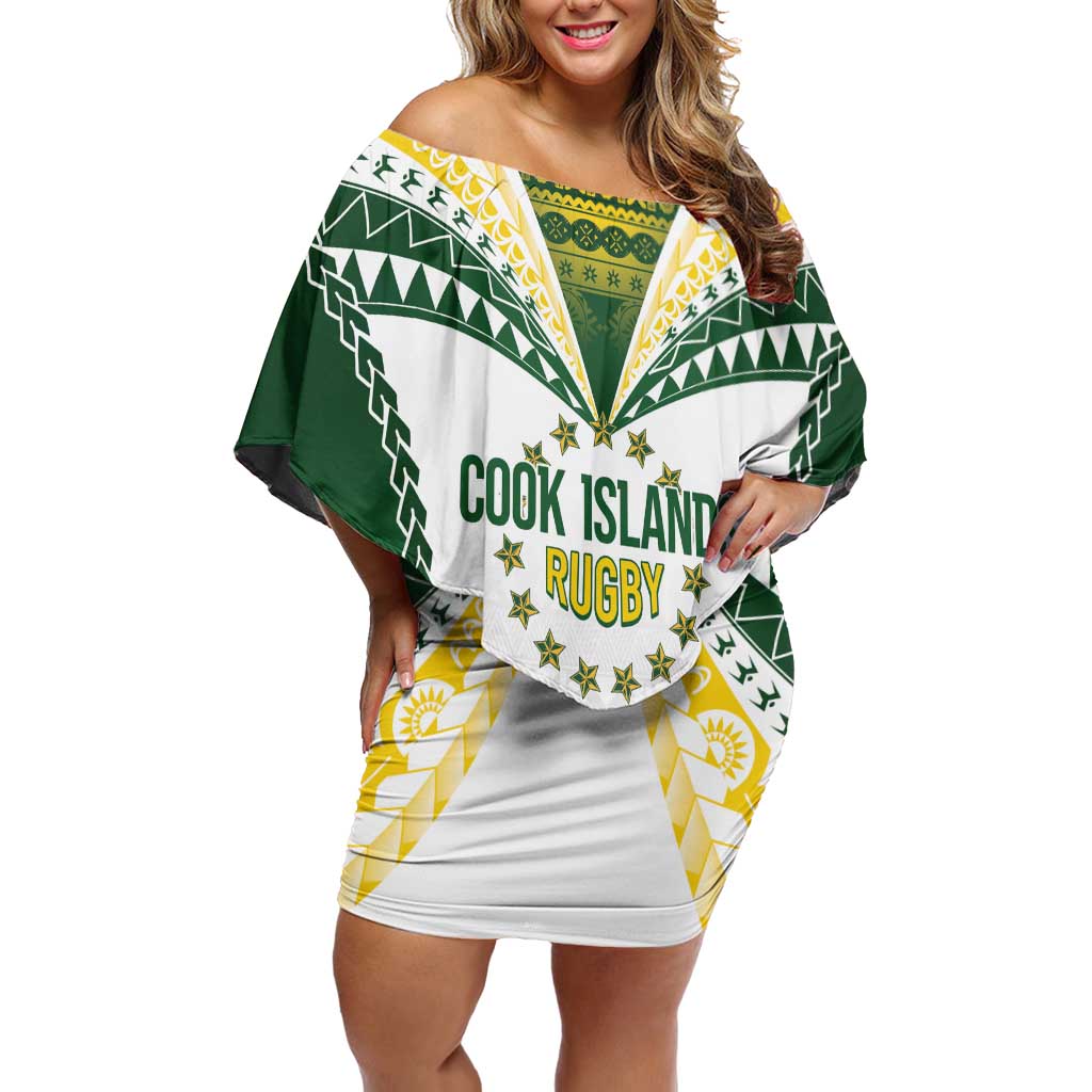 Cook Islands Rugby Custom Off Shoulder Short Dress Kuki's Aitu Champions - Polynesian Pride
